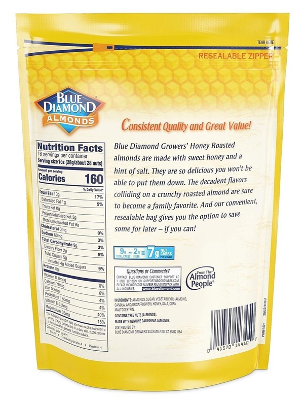Blue Diamond Honey Roasted Almonds 1lb Bag – Sweet & Crunchy Snack gallery