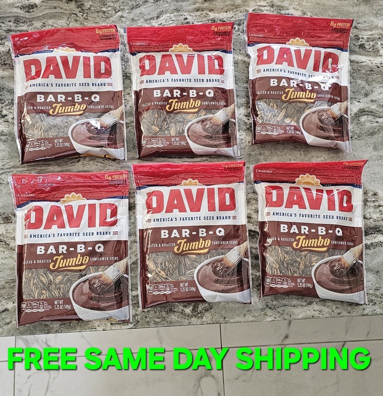 6 BAGS DAVID Barbecue Roasted and Salted BAR-B-Q Jumbo Sunflower Seeds 5.25oz