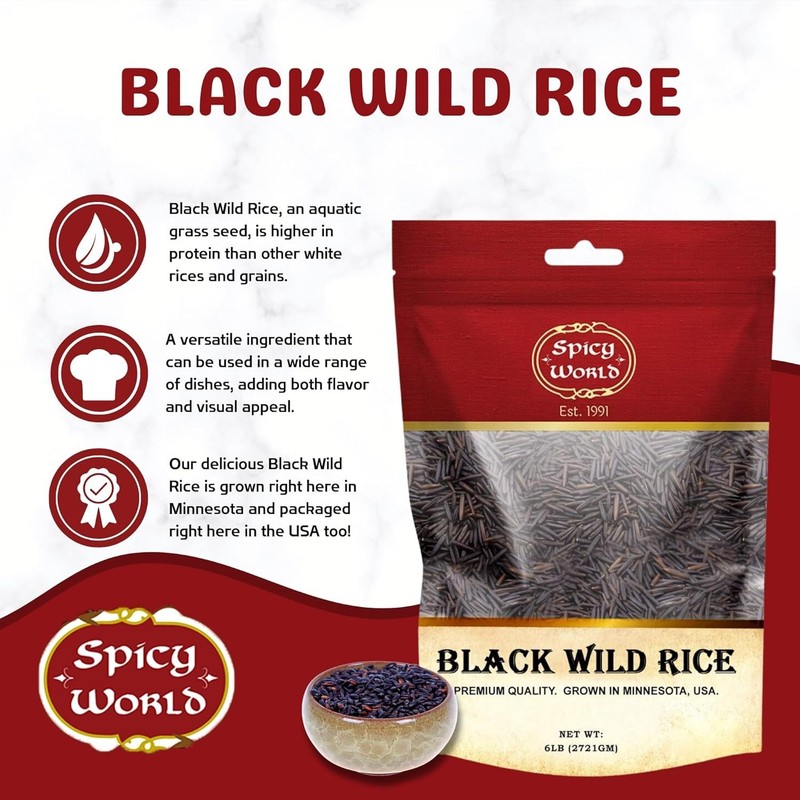 Minnesota Grown Black Wild Rice 6 Pound Bag - Quality, All Natural - by gallery