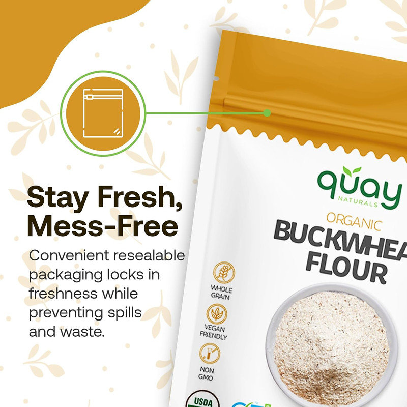 Quay Naturals Organic Buckwheat Flour, 2Lbs | Gluten-Free, Non-Gmo, Vegan | USA gallery