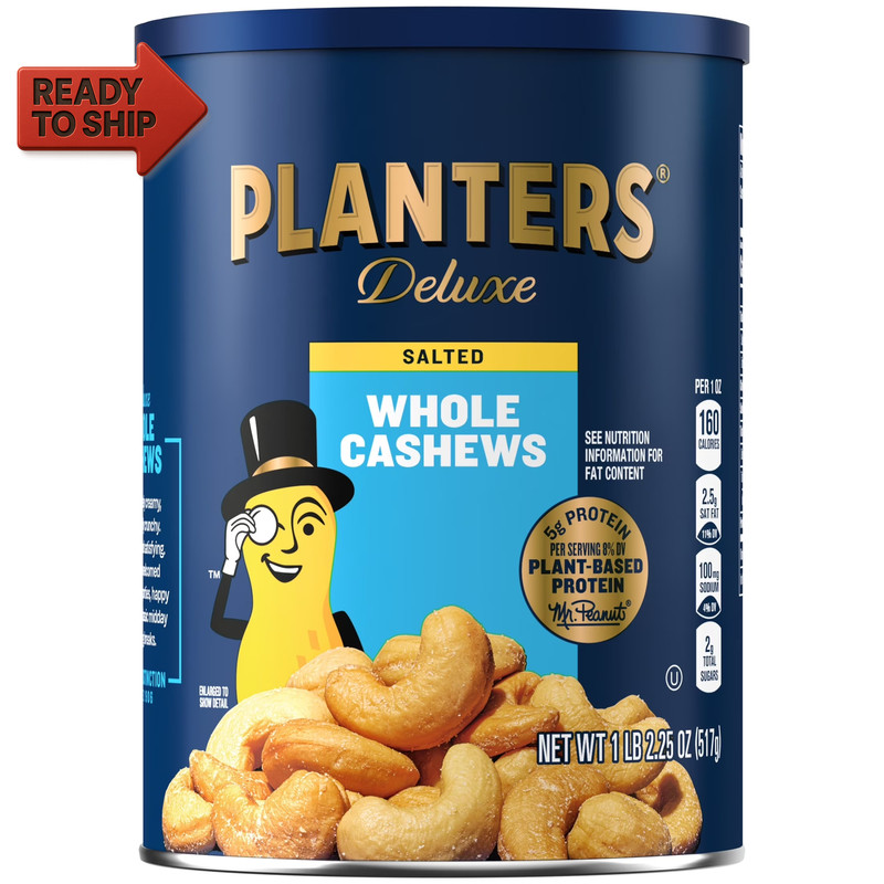 Deluxe Salted Whole Cashews, Party Snacks, Plant Based Protein, 18.25 Oz Steel C