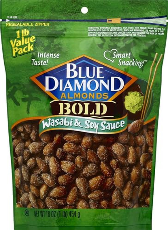 Blue Diamond Almonds Wasabi & Soy Sauce Snack Nuts, Resealable Bag, 16 Oz gallery