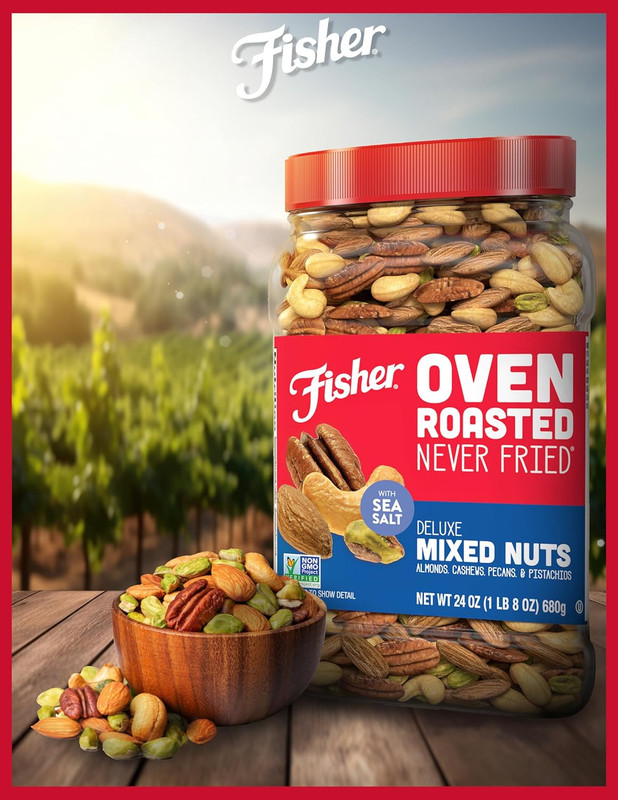 Fisher Oven Roasted Never Fried Deluxe Mixed Nuts, 24 Ounces (Pack of 1), Almond gallery