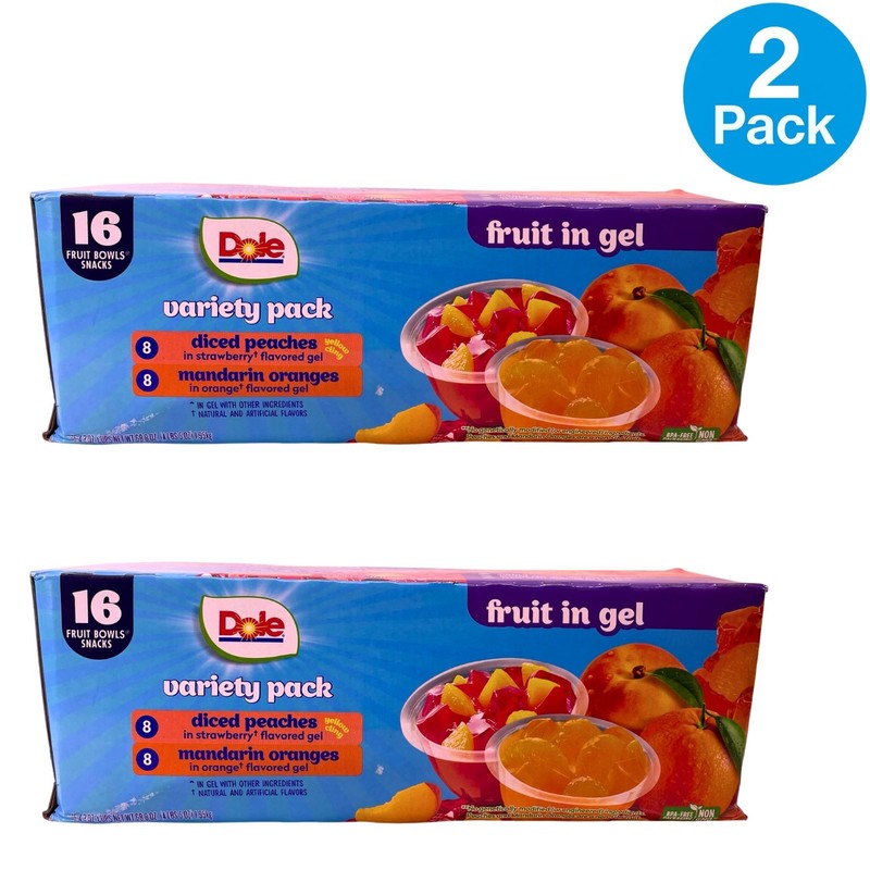 Dole Fruit Bowls Variety Pack in Gel 16 Cups x2 (32 Total) Exp Oct-28-2026
