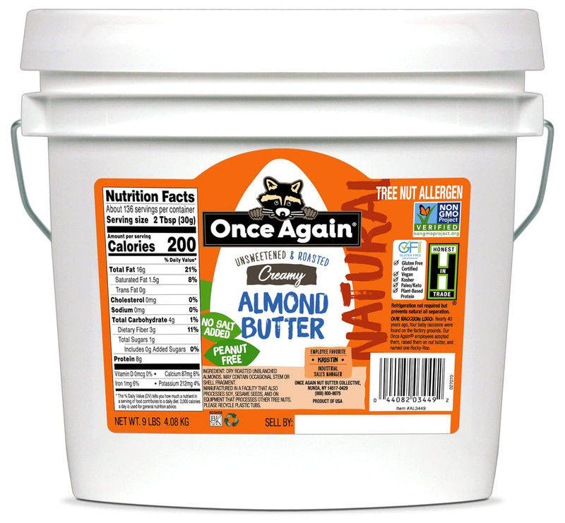 Once Again Natural Creamy Almond Butter, 9Lbs (Same as 9 Jars) – Roasted – Salt