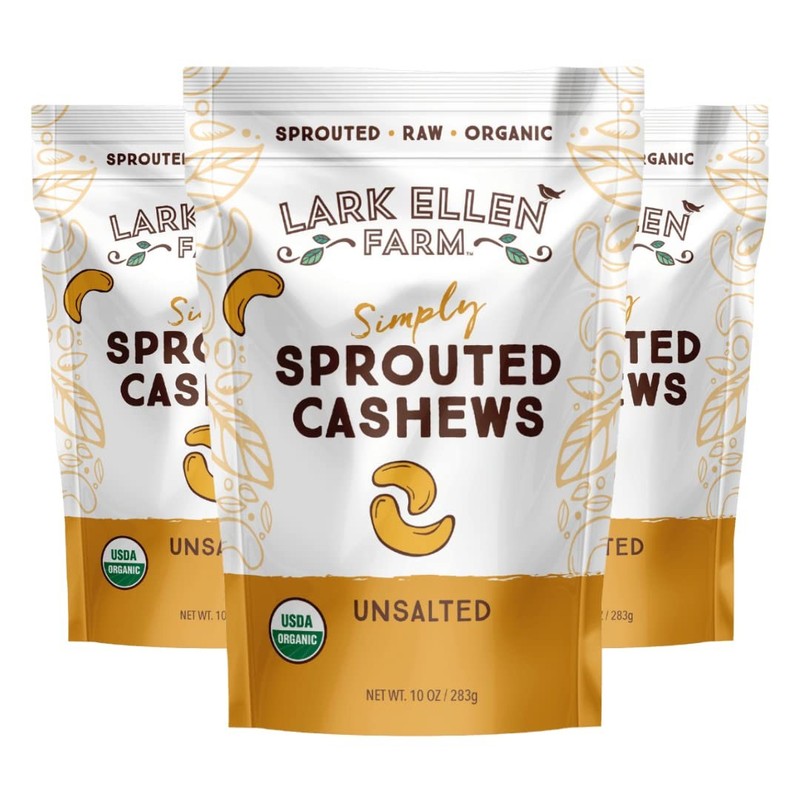 Lark Ellen Farm Unsalted Organic Raw Cashews, Sprouted, AirDried, GlutenFree,...