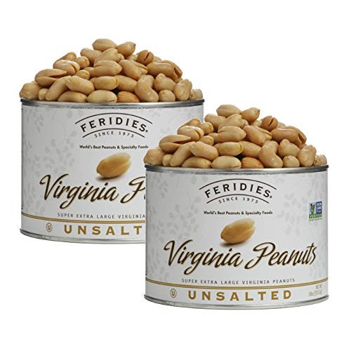 FERIDIES Unsalted Super Extra Large Gourmet Virginia Peanuts 18oz Can Pack of 2