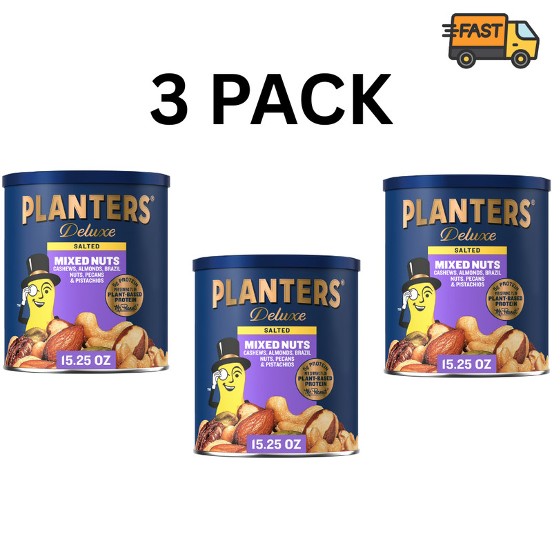 3 Pack Planters Mixed Nuts Lightly Salted Deluxe 15.25 oz Healthy Snack