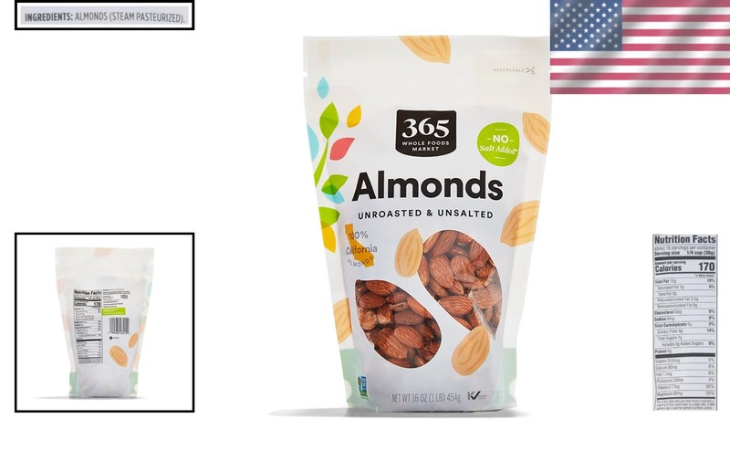 Nutritious Whole Raw Almonds - 16 Ounce Resealable Bag for Easy Snacking gallery