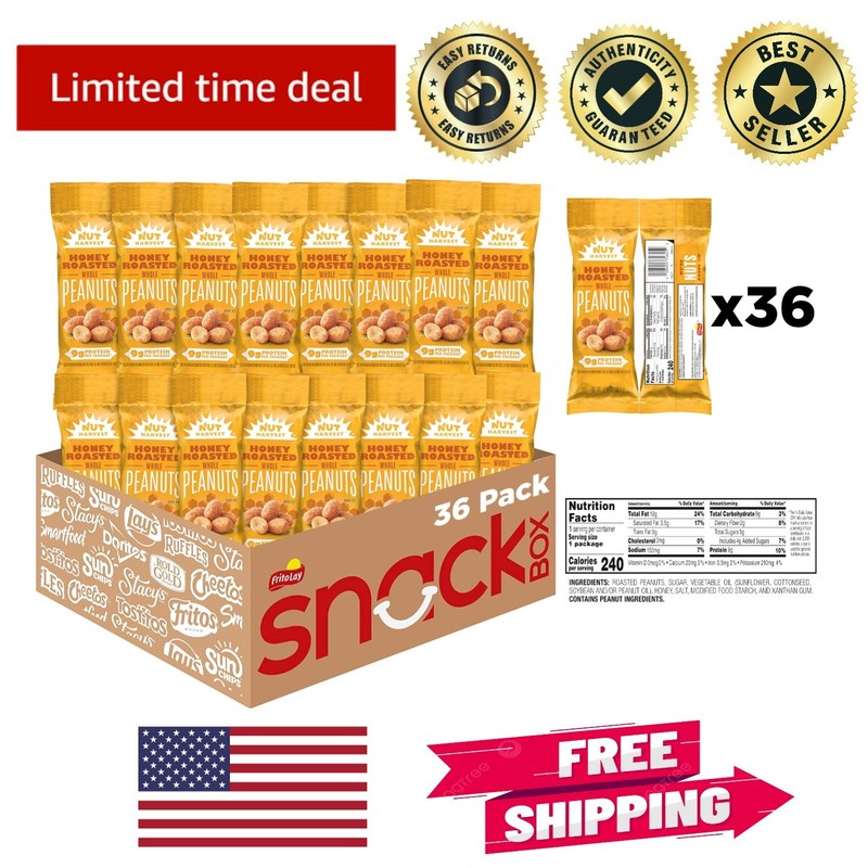 Gourmet Honey Roasted Peanuts, 1.375 oz Snack Bags – Perfect for Sharing