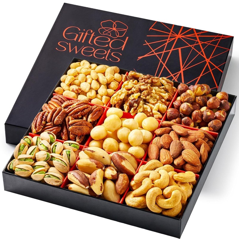 Nuts Gift Box – 9 Variety – Gourmet Nut Gift Basket – Healthy Nut Gift Tray