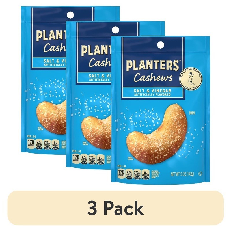 (3 pack) Cashews Salt and Vinegar, Party Snacks, Plant Based Protein, 5 oz