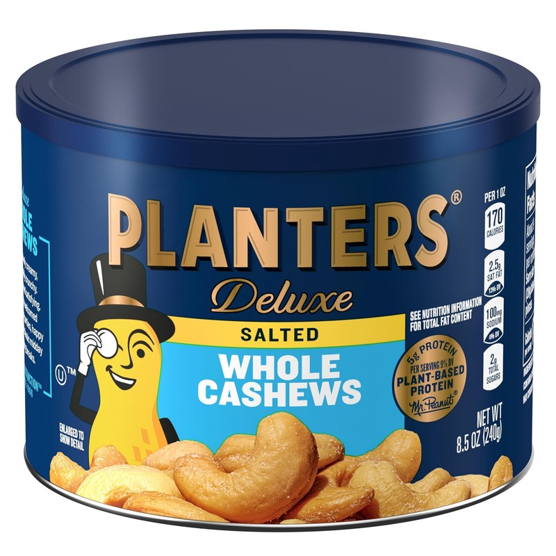 PLANTERS Deluxe Whole Cashews 8.5 oz Crunchy Kosher Snack with Sea Salt