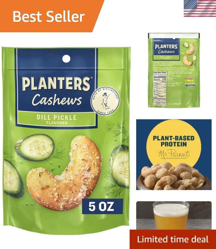 Delicious Dill Pickle Cashew Snack Packs - 5 Oz Portable Packs for Travel