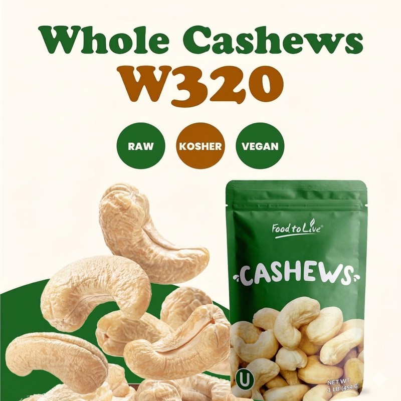 Raw Cashews Whole 4 Pounds Unsalted Unroasted W320 Vegan Kosher Bulk gallery