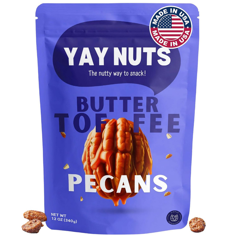 YAY NUTS Butter Toffee Pecans – All-Natural Sweet & Salty Snack, Crunchy Roasted