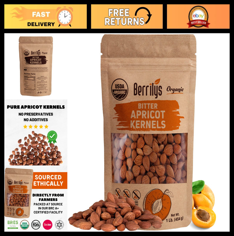 Organic Bitter Apricot Kernels – Non-GMO, Natural, Premium Quality Seeds – 16 oz