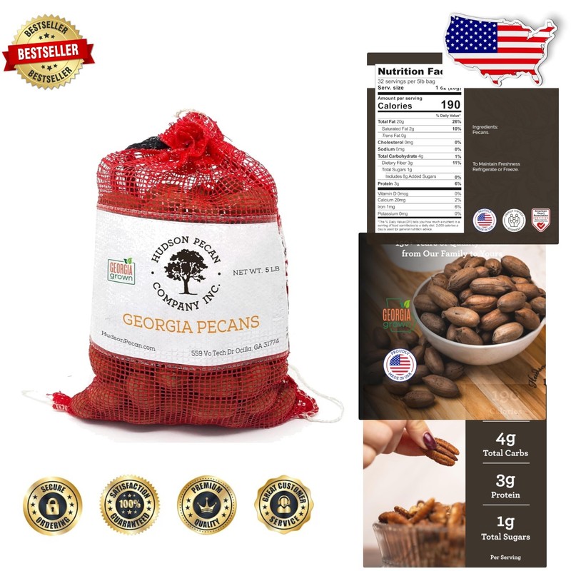 In-Shell Pecans 5lb Bag Georgia Grown Hudson Brand Keto Friendly