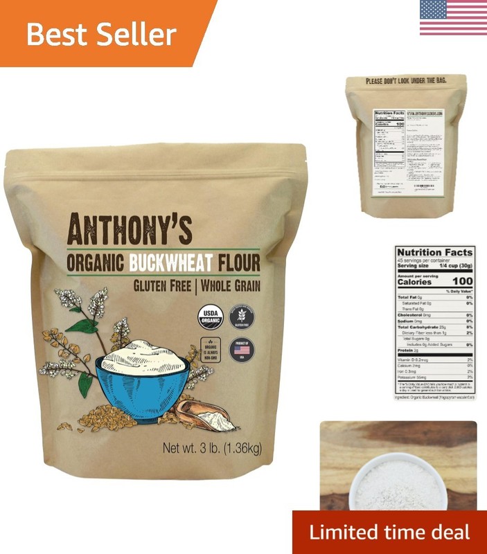 Organic Buckwheat Flour, 3 lb, Grown in the , Gluten Free,