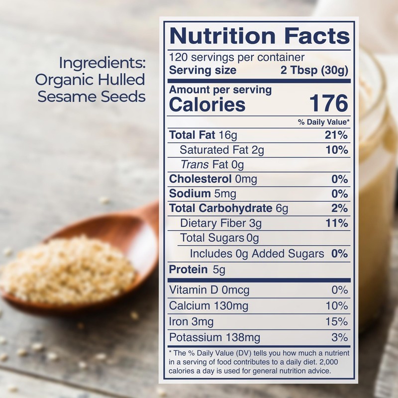 Kevala Organic Sesame Tahini USDA Organic, Non‑GMO Project Verified & Kosher 8Lb gallery
