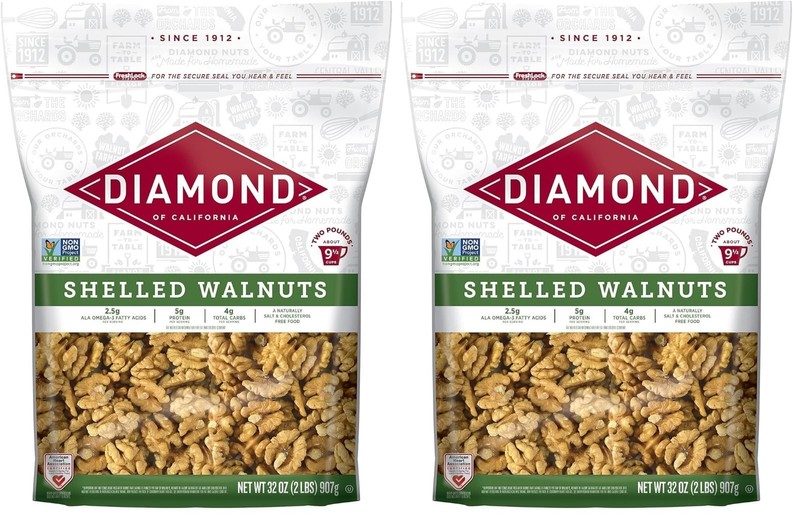Raw Shelled Walnut Halves & Pieces - 32 oz Pack of 2 for Baking, Snacking & Sala