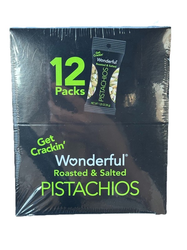 Wonderful Pistachios, 1.25 Ounce Bag (Pack of 12) New Sealed Roasted Salted