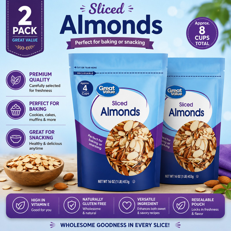 Great Value Sliced Almonds, 16 oz Pack of 2