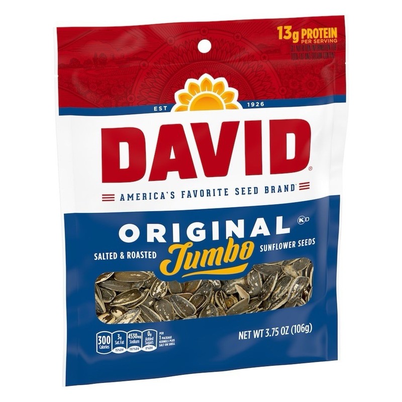 DAVID Salted Roasted Sunflower Seeds Original Jumbo 3.75 Oz 12 Pck