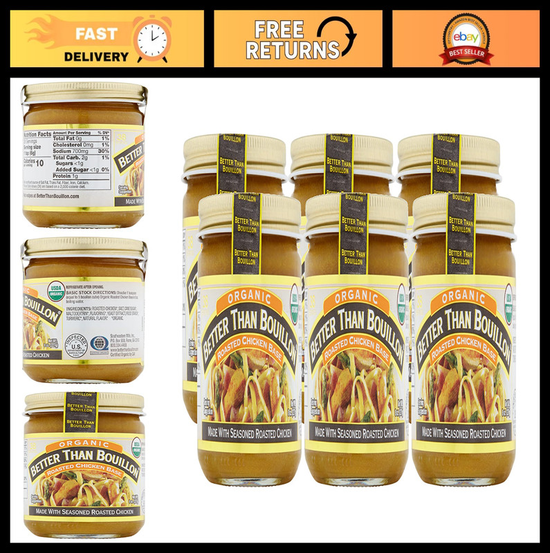 Organic Roasted Chicken Base - Seasoned, USDA Organic, 38 Servings, 8oz Jar (6 P
