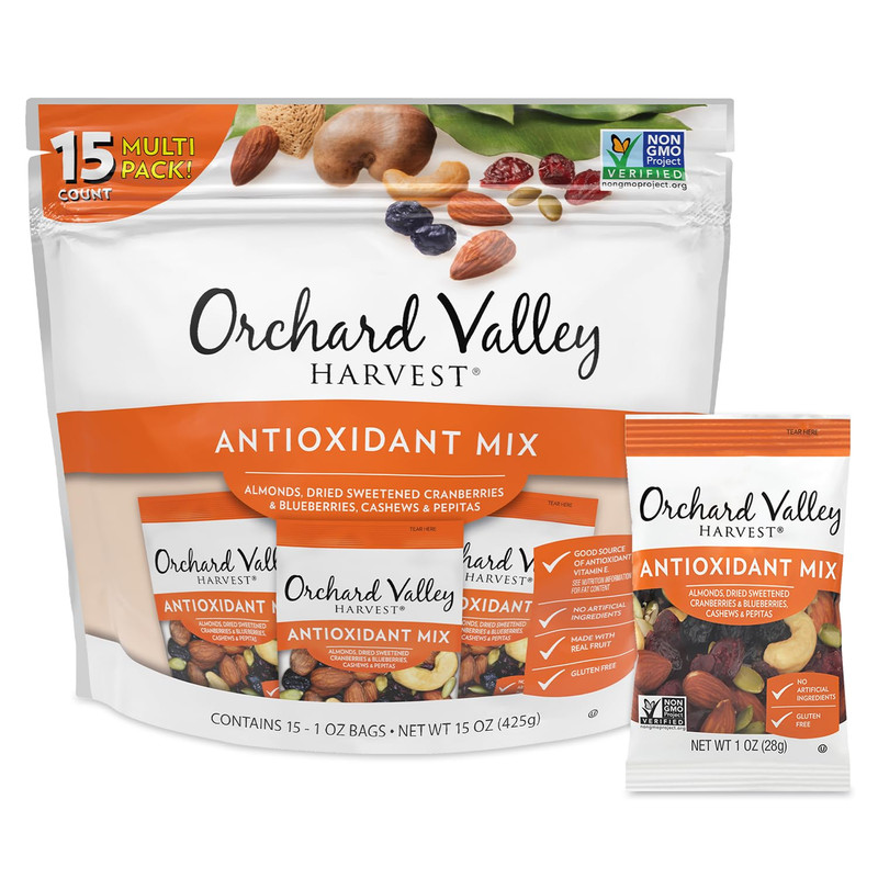 Orchard Valley Harvest Antioxidant Mix Snack Packs 15 x 1oz Almonds Cashews Cran gallery