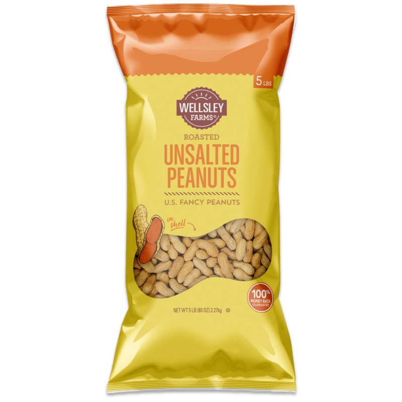 Wellsley Farms 5Lb Unsalted Roasted In Shell Peanuts Healthy Snack Low Sodium