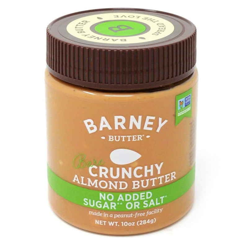 Barney Butter Almond Butter, Bare Crunchy, 10 Ounce Jar, No Added Sugar or Salt,
