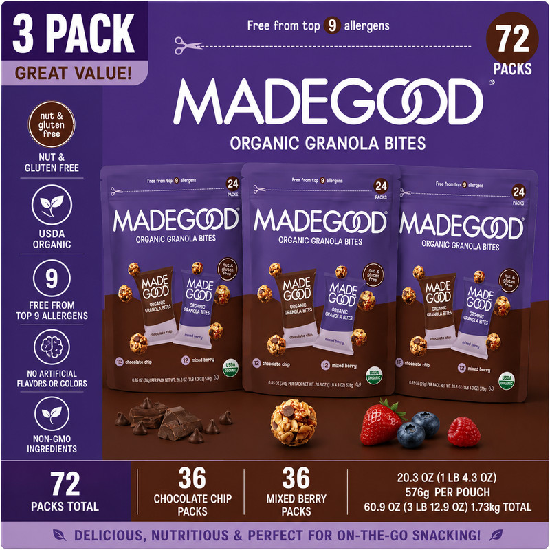 3-Pack MadeGood Organic Granola Minis, Variety Pack, 0.85 oz, 24-count