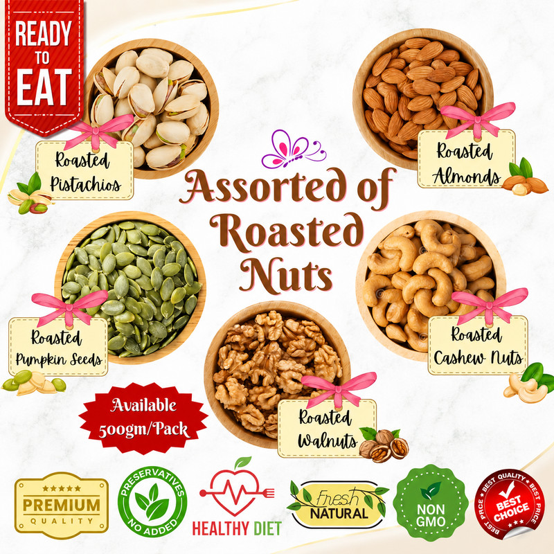 CandiLica Roasted Nuts 500g – Unsalted | No Oily | Dry Roasted | High Protein gallery