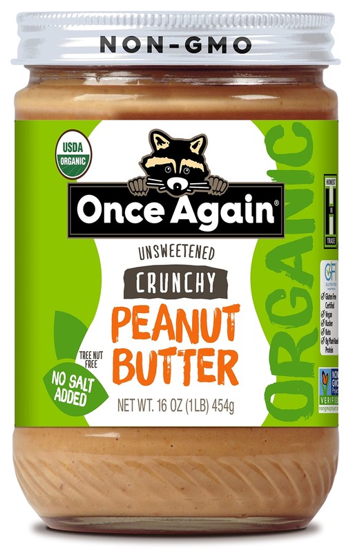 Organic Crunchy Peanut Butter 16 Oz Salt Free Unsweetened Gluten Free Vegan