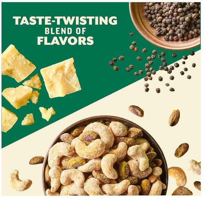 PLANTERS Nut Duos, Flavored Nuts, Peppercorn Pistachios & Parmesan Cashews 5oz gallery