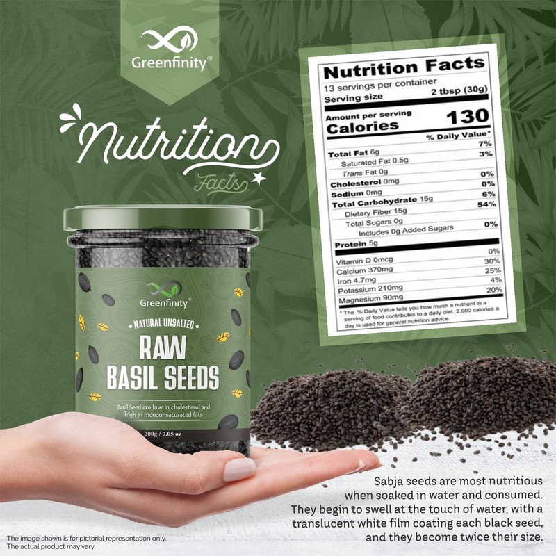 Greenfinity Sabja Basil Seeds 200g | Nutrient-Rich Healthy Drinks & Smoothies gallery