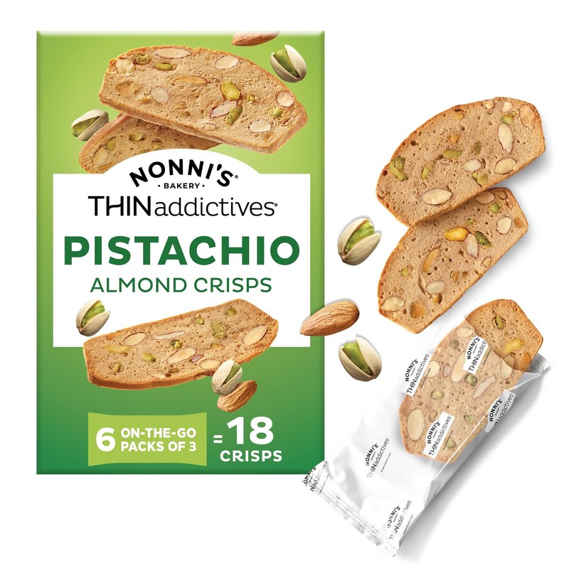 Nonni's THINaddictives Almond Thin Cookies, Pistachio 6 Count, Green, Brown