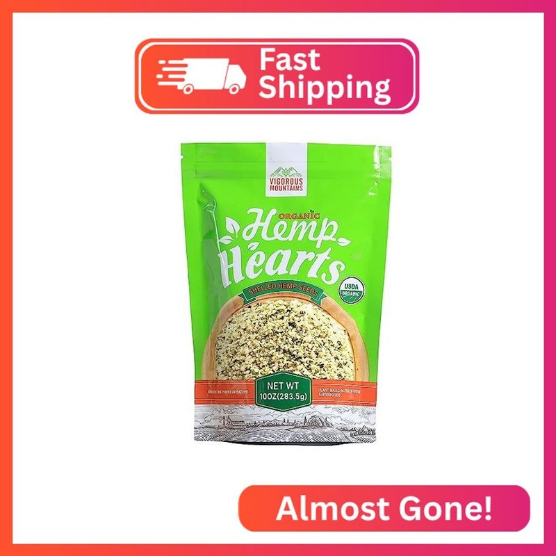 VIGOROUS MOUNTAINS Organic Hemp Hearts Shelled Hemp Seeds, 10 oz Gluten-free Sug