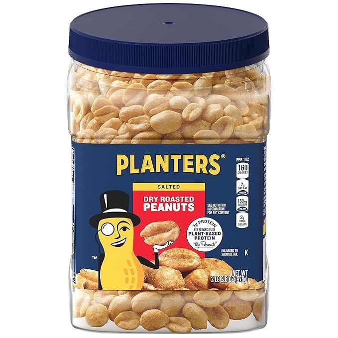 Planters Dry Roasted Salted Peanuts 34.5 oz Large size Kosher Peanuts