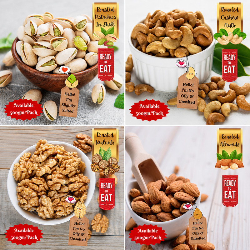 CandiLica Roasted Nuts 500g – Unsalted | No Oily | Dry Roasted | High Protein gallery