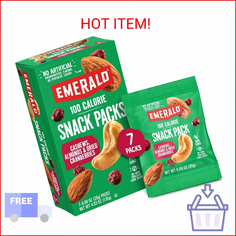 Emerald Nuts Cashews and Almonds with Dried Cranberries 7 Ct (1-Pack) | 100-Calo