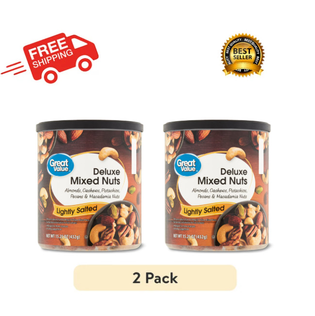 2 PACK Great Value Lightly Salted, Deluxe Mixed Nuts, 15.25 oz
