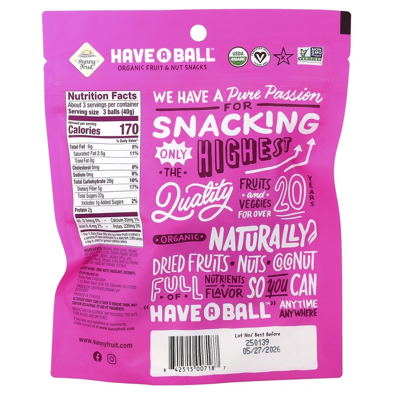 Have A Ball™, Organic Fruit & Nut Snacks, Cherry & Hazelnut, 4.4 oz (126 g) gallery