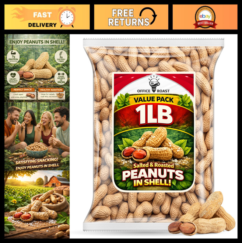 Roasted & Salted Peanuts in Shell - 1 LB Bulk Snack Pack, Healthy Crunchy Treat