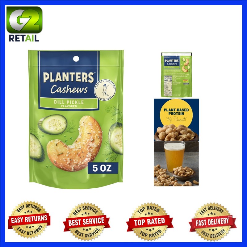 Plant-Based Dill Pickle Cashews - 5 Oz Snack Packs Perfect for Parties