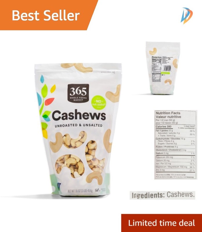 Organic Raw Cashews 16 Oz | Healthy, Unroasted Nuts for Snacking & Recipes