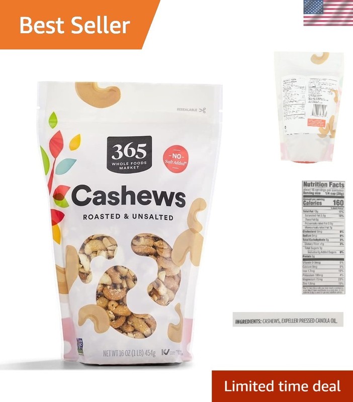 Roasted Unsalted Cashews, 16 Ounce