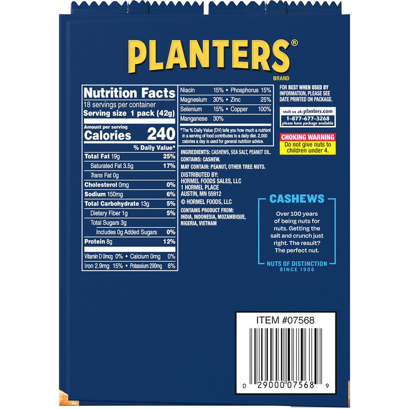 Planters Salted Cashews, 1.5 oz., 18 Pack – Roasted Sea Salt Snack Packs Kosher gallery