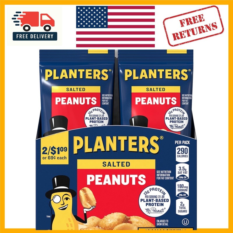 On-the-Go Crunch: 1.75 oz Salted Peanuts, Pack of 18 – Nutrient-Rich Snacking